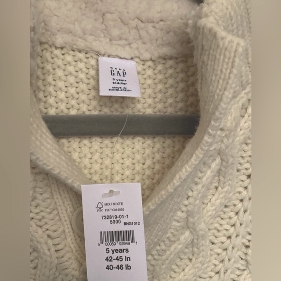 New! Baby Gap Mockneck cable-knit sweater, cotton and wool, beige, boy 5 years - Picture 5 of 7